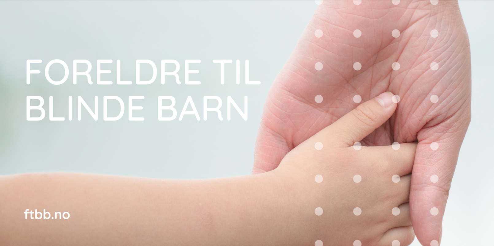 Logo: bildet av en barnehånd som holder i en voksen hånd med teksten Foreldre til blinde barn